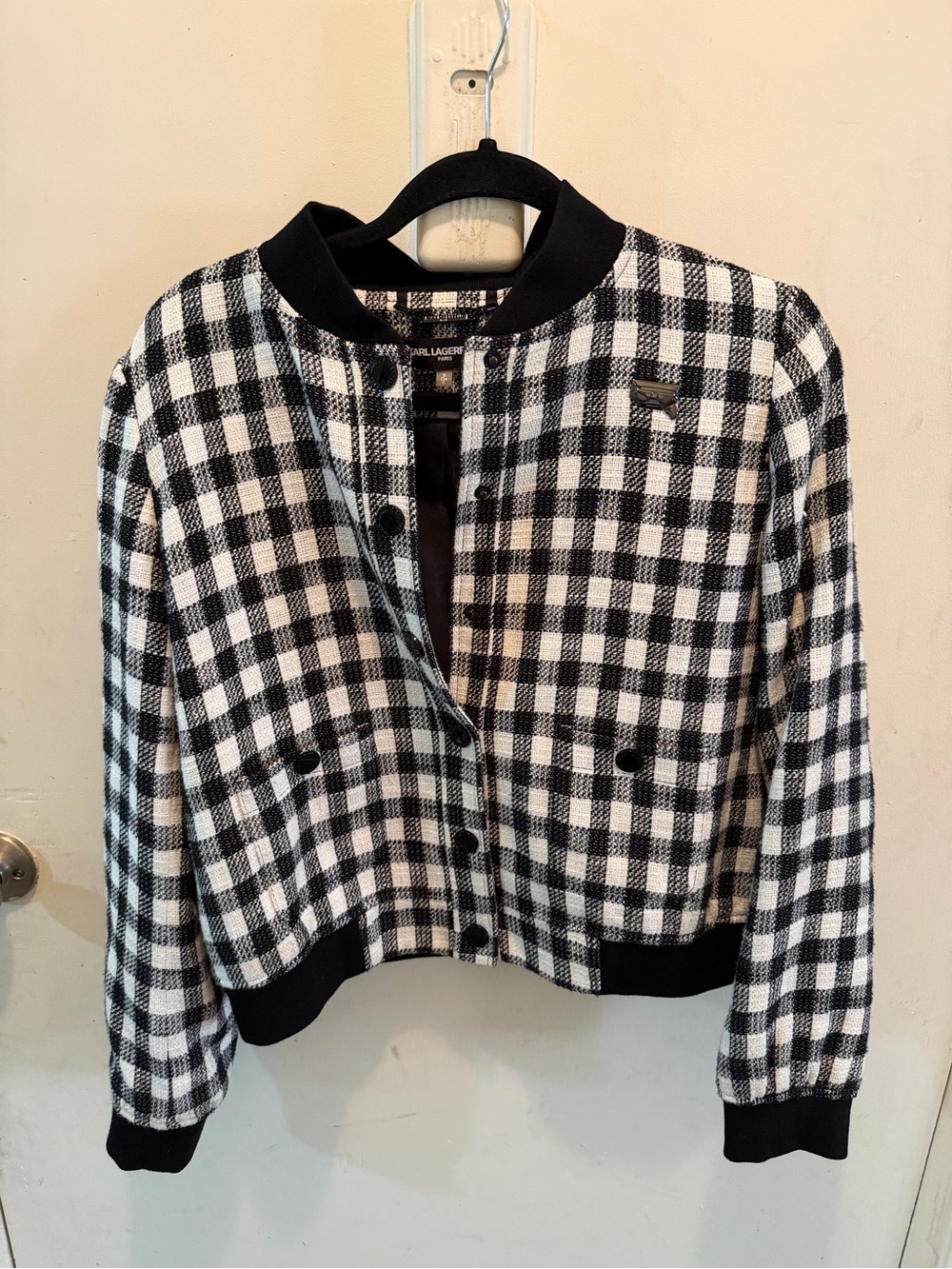 Karl Lagerfeld Black & White Check Bomber Jacket size small